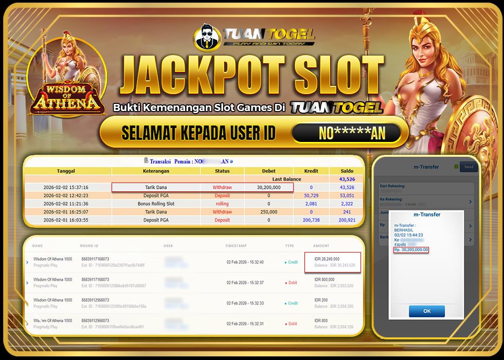 TUANTOGEL JACKPOT SLOT WISDOM OF ATHENA 1000 Rp30.200.000,- LUNAS